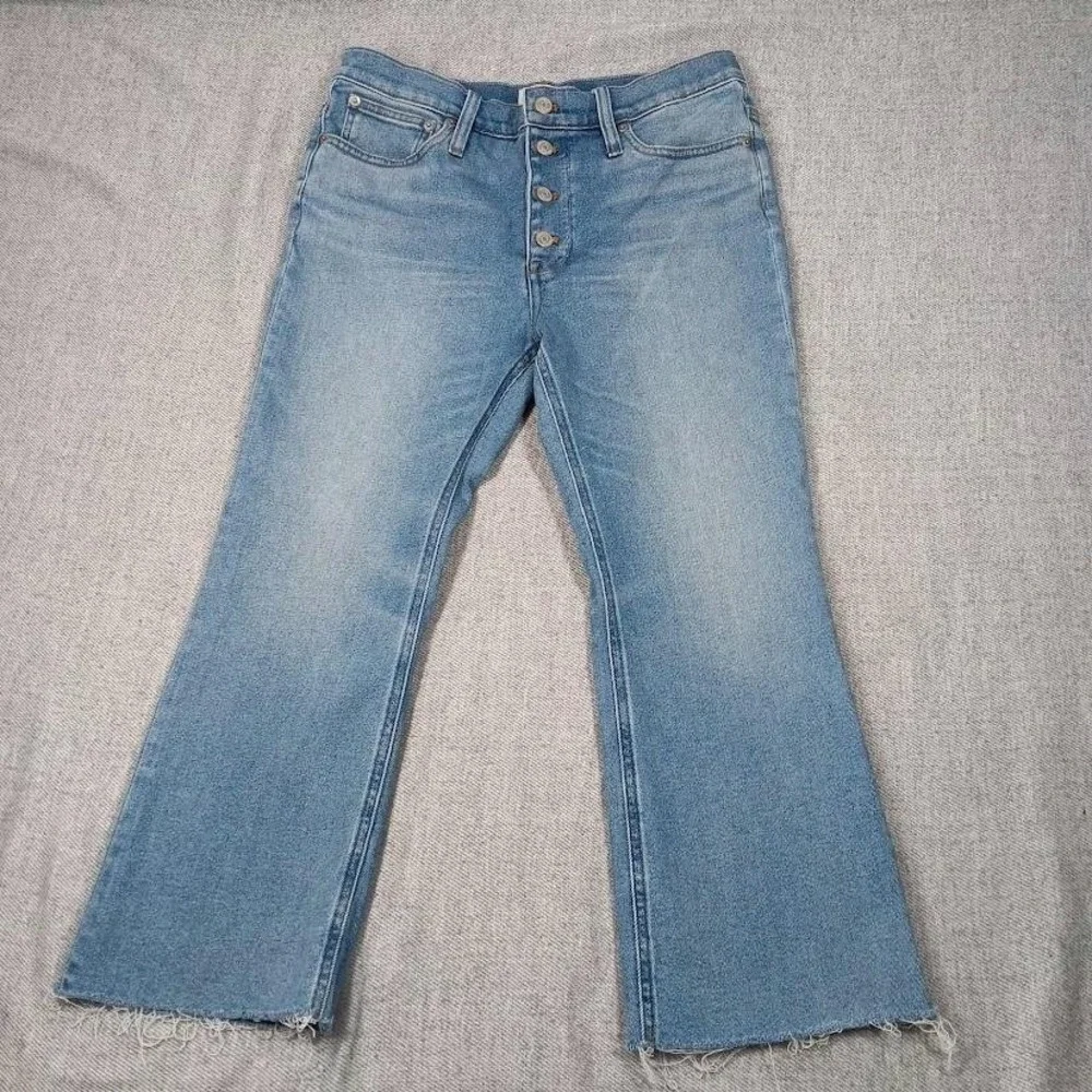 J Crew Jeans Womens 30P Blue Billie Demi Boot Crop Button Fly Medium Wash Denim‎